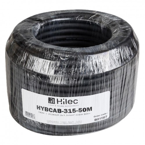HYBCAB-315-50M CABLE DMX + POWER 3x1,5 mm² - Rollo de 50 m - Negro