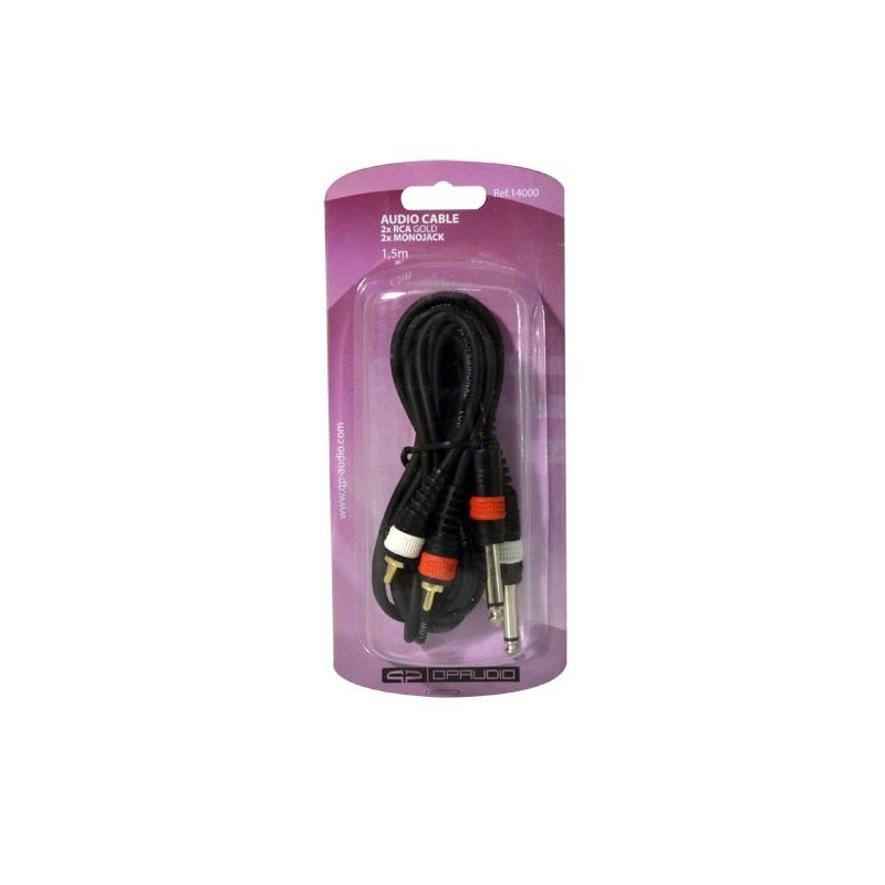 CABLE 2x RCA MACHO - 2x JACK 6.3mm MONO 3m QP-AUDIO