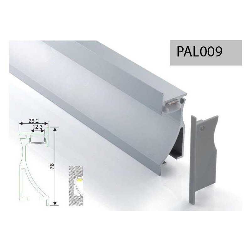 PERFIL ALUMINIO EMPOTRAR PARED 2m + TAPA OPAL