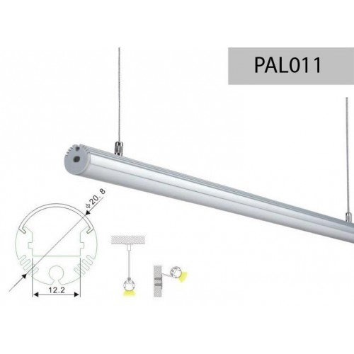 PERFIL ALUMINIO REDONDO  2m + TAPA FROST