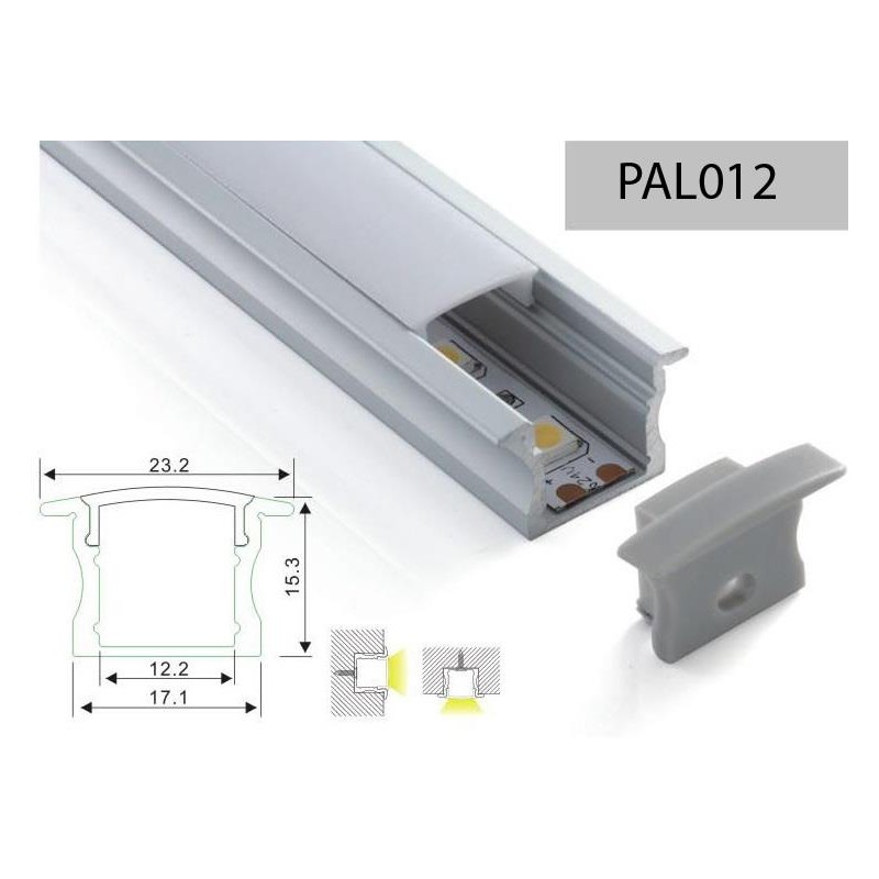 PERFIL ALUMINIO EMPOTRAR TIPO U 15mm 2m + TAPA SEMI