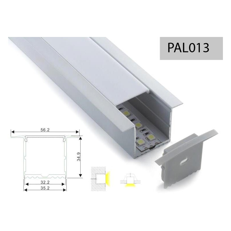 PERFIL ALUMINIO EMPOTRAR TIPO U 35mm 2m + TAPA SEMI