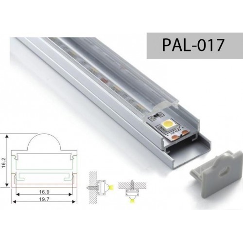 PERFIL ALUMINIO ANCHO CON BASE TIPO U 7mm 2m + TAPA CON LENTE