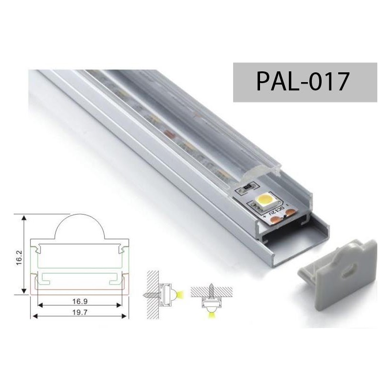 PERFIL ALUMINIO ANCHO CON BASE TIPO U 7mm 2m + TAPA CON LENTE