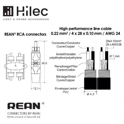 CABLE 2 RCA MACHO A 2 RCA MACHO 1.5m PREMIUM HILEC