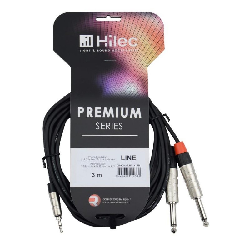 CABLE 1 MINI JACK 3.5 ST A 2 JACK 6.3  MONO 3m PREMIUM HILEC