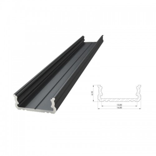 PERFIL ALUMINIO CANAL NEGRO TIPO U 6,10mm 2m + DIFUSOR