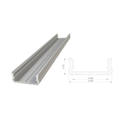 PERFIL ALUMINIO CANAL TIPO U 6,10mm 2m + DIFUSOR