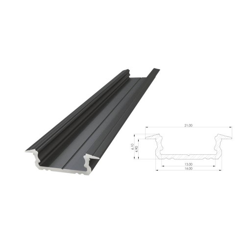 PERFIL ALUMINIO NEGRO EMPOTRAR CANAL TIPO U 6,10mm 2m + TAPA OPAL