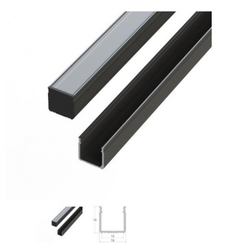 PERFIL ALUMINIO CANAL NEGRO TIPO U 13,16mm 2m + DIFUSOR